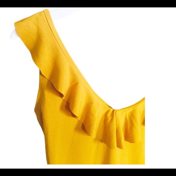 NWT FOREVER 21 Off Shoulder Bodysuit With Flutter Detail Mustard Yellow Medium - Picture 4 of 9